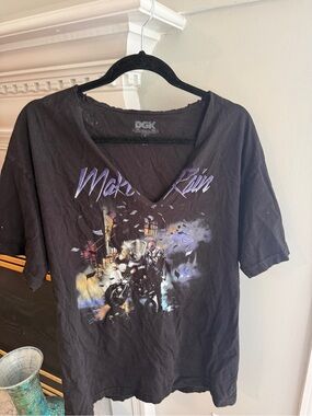 DGK Black V-Neck Graphic Tee with Purple Accents